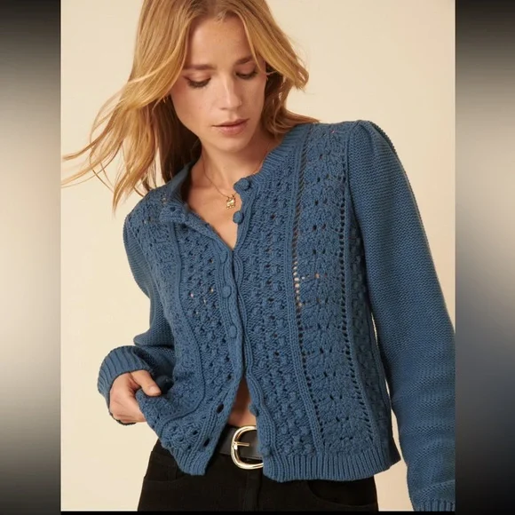 Blue Women's Cardigan Sweater - Picture 2 of 7